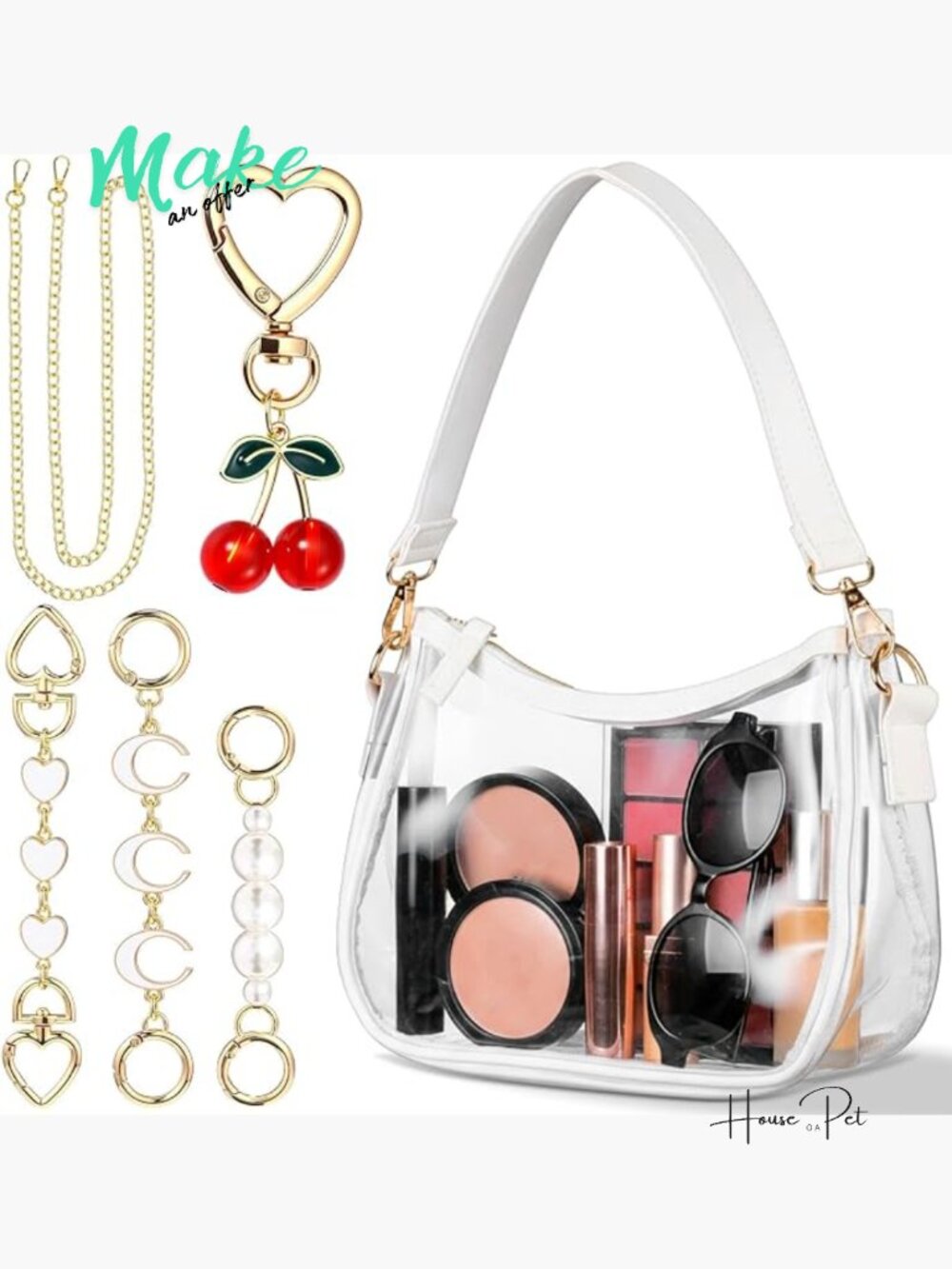 Clear PVC Shoulder Bag with Extender Chains and Cherry Charm Set
